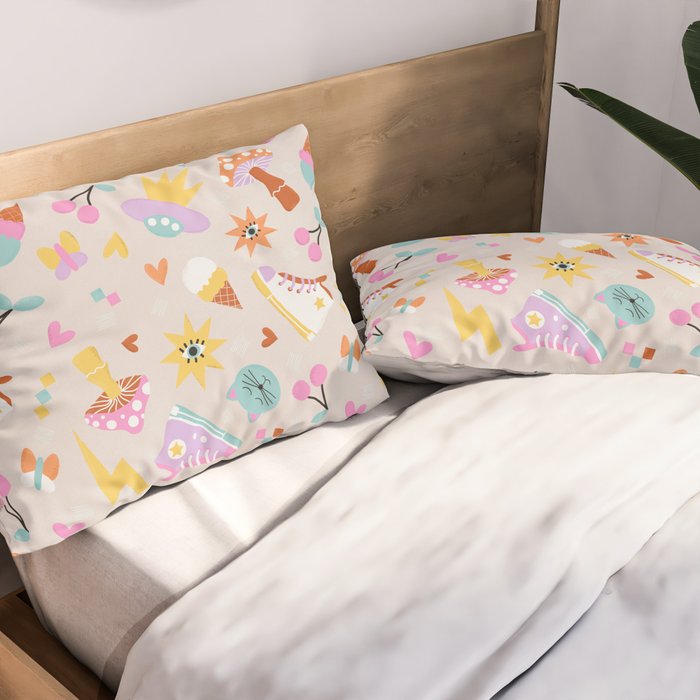 Pastel Nostalgic Doodles - Retro Teen Pattern Pillow Sham Gallery Image 2
