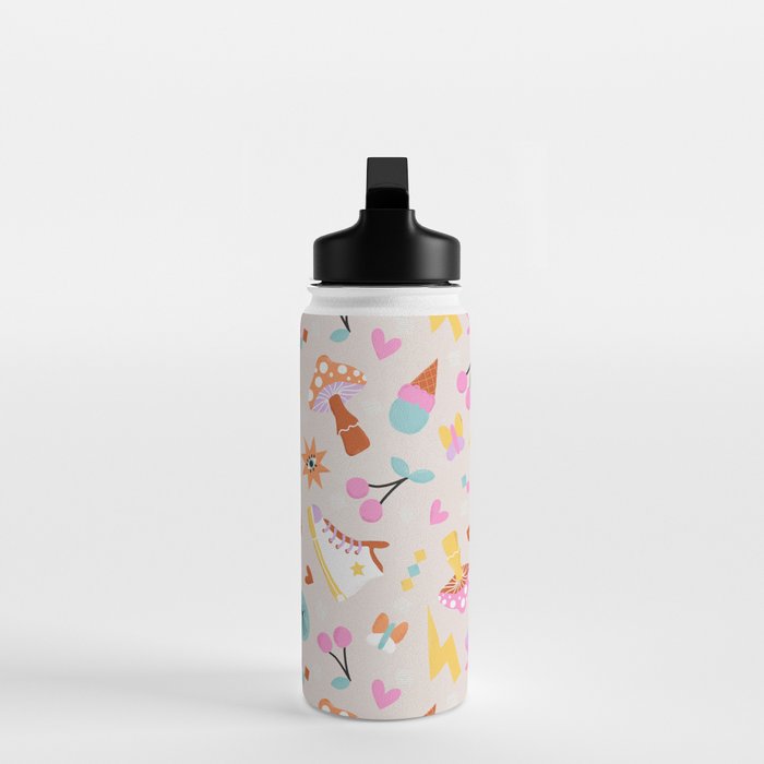 Pastel Nostalgic Doodles - Retro Teen Pattern Water Bottle Gallery Image 3