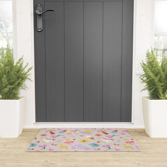 Pastel Nostalgic Doodles - Retro Teen Pattern Welcome Mat Gallery Image 3