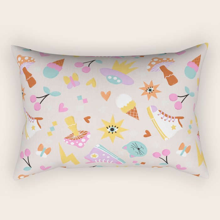 Pastel Nostalgic Doodles - Retro Teen Pattern Rectangular Pillow Gallery Image 1