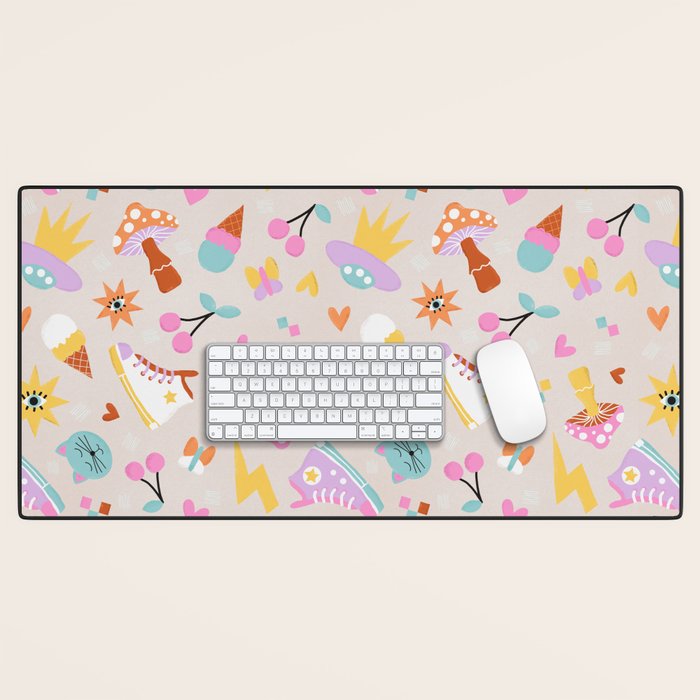 Pastel Nostalgic Doodles - Retro Teen Pattern Desk Mat Gallery Image 1