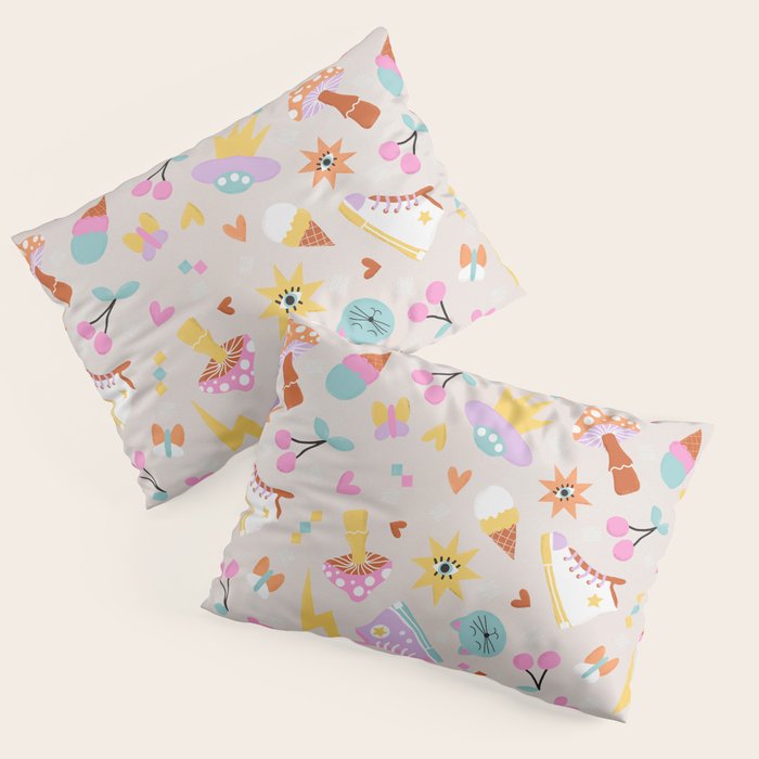 Pastel Nostalgic Doodles - Retro Teen Pattern Pillow Sham Gallery Image 1