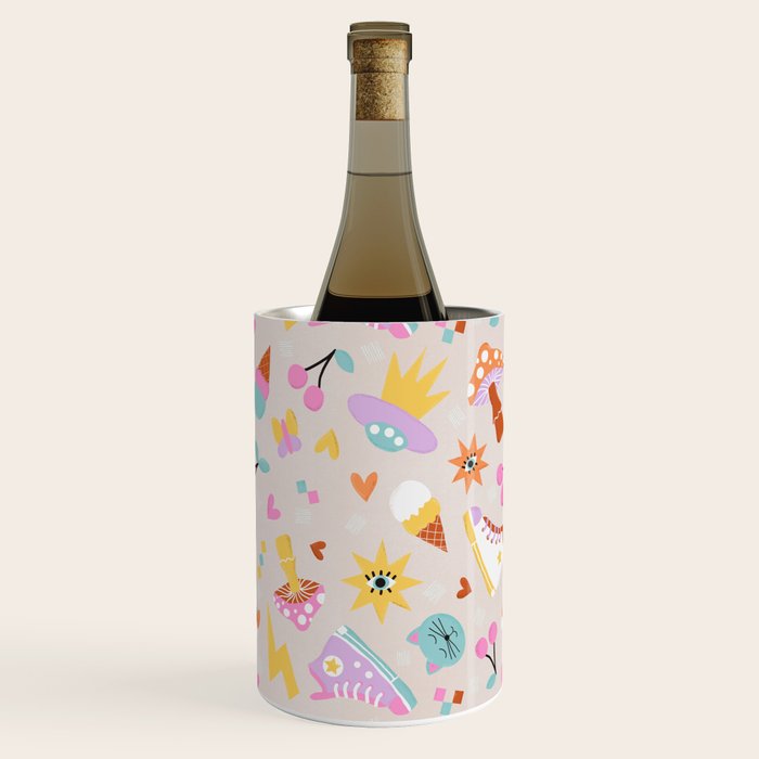 Pastel Nostalgic Doodles - Retro Teen Pattern Wine Chiller Gallery Image 1
