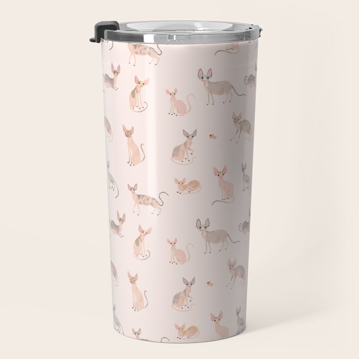 Sphynx Cats - No Furr Don't Care - Cat Pink Travel Mug Gallery Image 3