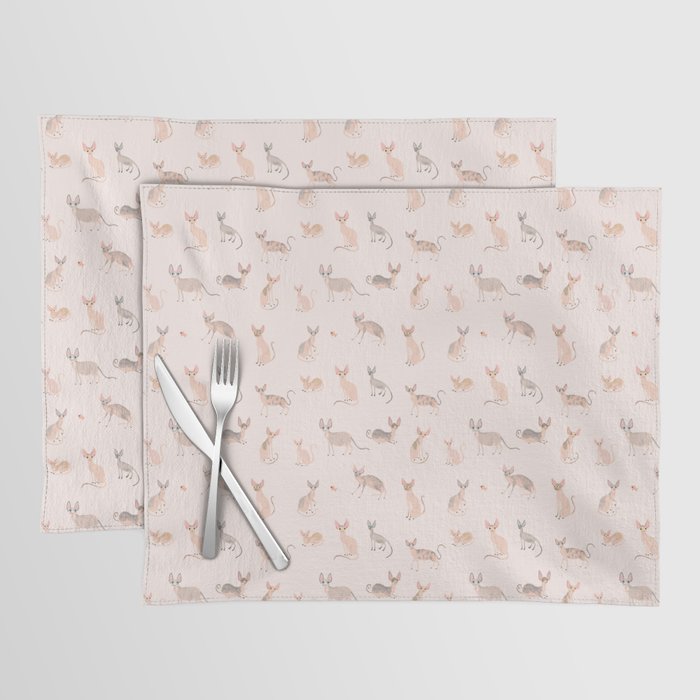 Sphynx Cats - No Furr Don't Care - Cat Pink Placemat Gallery Image 1