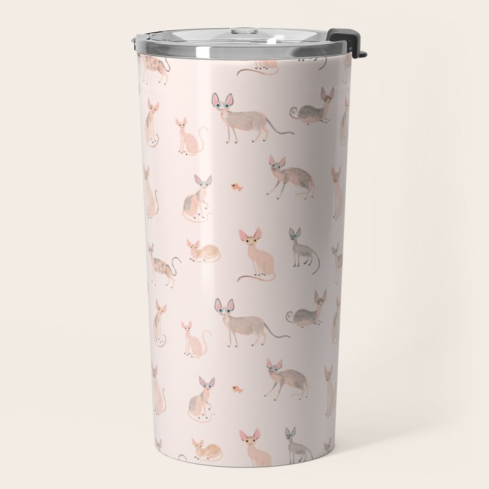 Sphynx Cats - No Furr Don't Care - Cat Pink Travel Mug Gallery Image 2