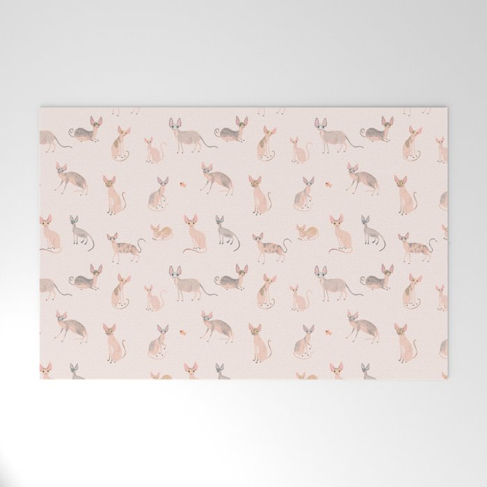 Sphynx Cats - No Furr Don't Care - Cat Pink Welcome Mat Gallery Image 1