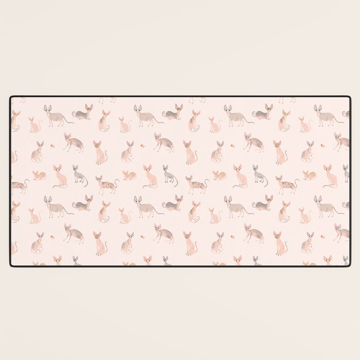 Sphynx Cats - No Furr Don't Care - Cat Pink Desk Mat Gallery Image 3