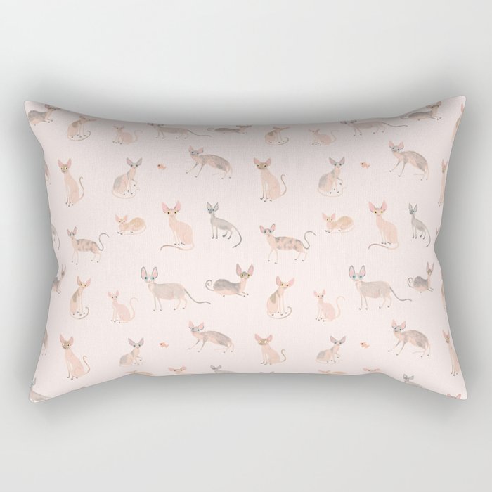 Sphynx Cats - No Furr Don't Care - Cat Pink Rectangular Pillow Gallery Image 2