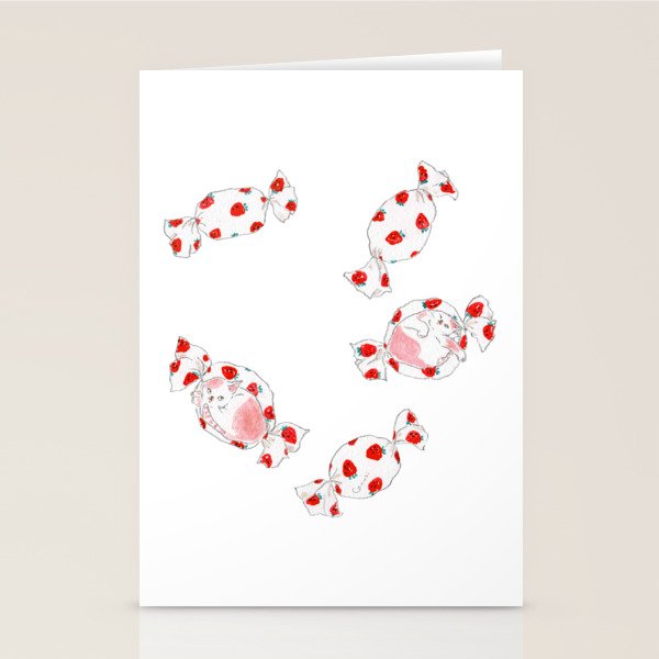 Strawberry Candy Cats Stationery Card Gallery Image 1