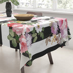 Bold pink watercolor roses floral black white stripes Tablecloth Gallery Image 3