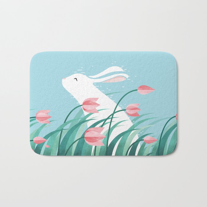 Rabbit Resting, Sky Blue Version Bath Mat Gallery Image 1