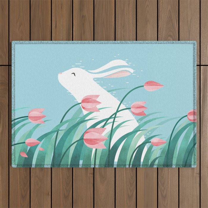 Rabbit Resting, Sky Blue Version Outdoor Rug Gallery Image 1