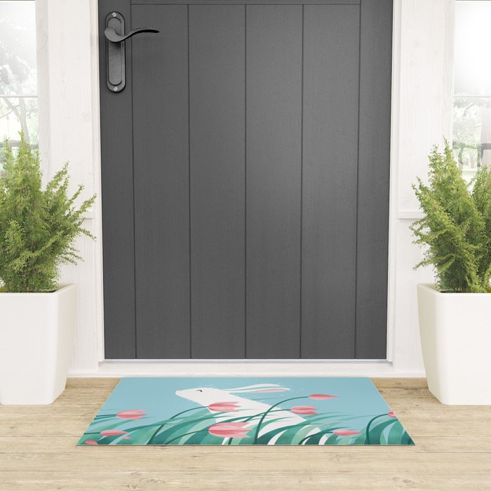 Rabbit Resting, Sky Blue Version Welcome Mat Gallery Image 3