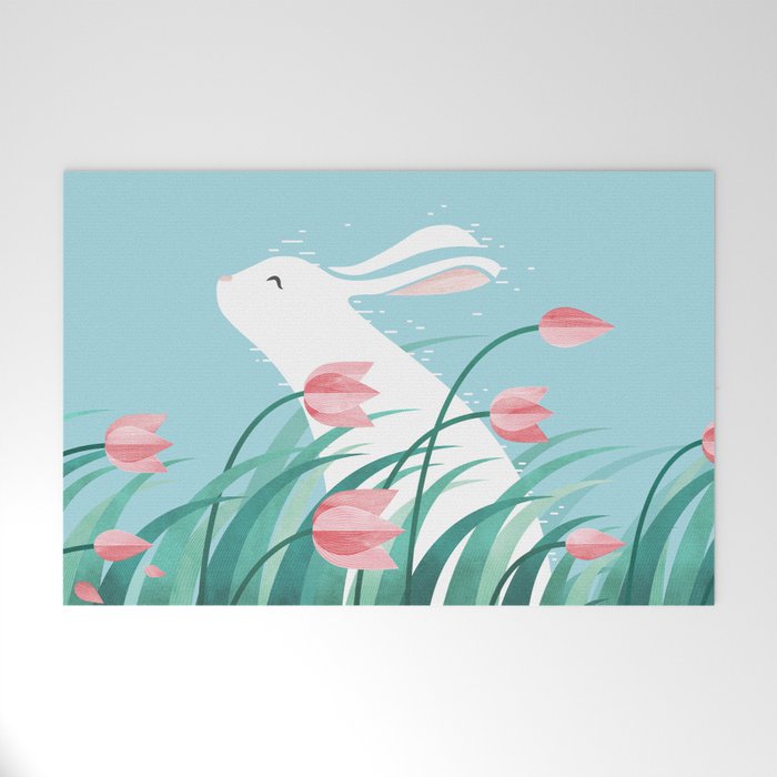 Rabbit Resting, Sky Blue Version Welcome Mat Gallery Image 1