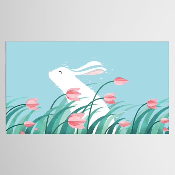 Rabbit Resting, Sky Blue Version Tablecloth Gallery Image 2