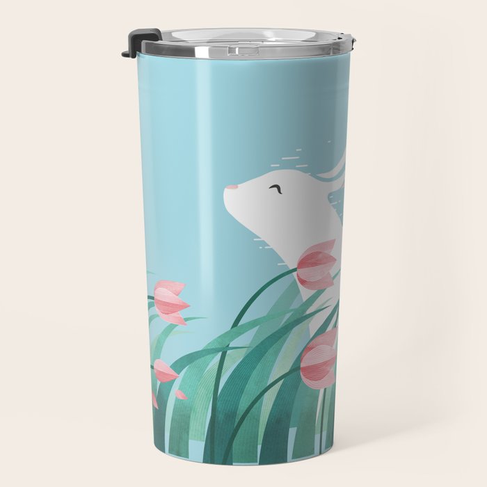 Rabbit Resting, Sky Blue Version Travel Mug Gallery Image 3