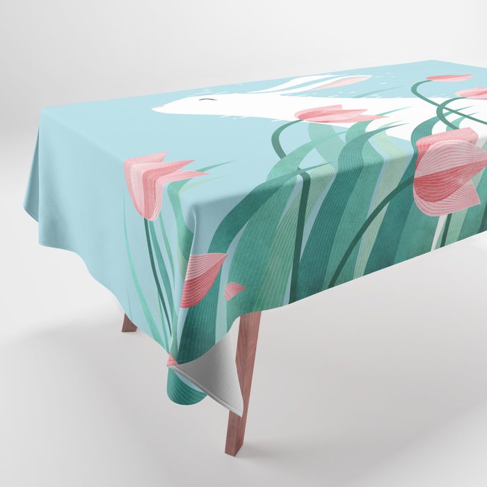 Rabbit Resting, Sky Blue Version Tablecloth Gallery Image 1