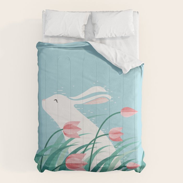 Rabbit Resting, Sky Blue Version Comforter Gallery Image 1