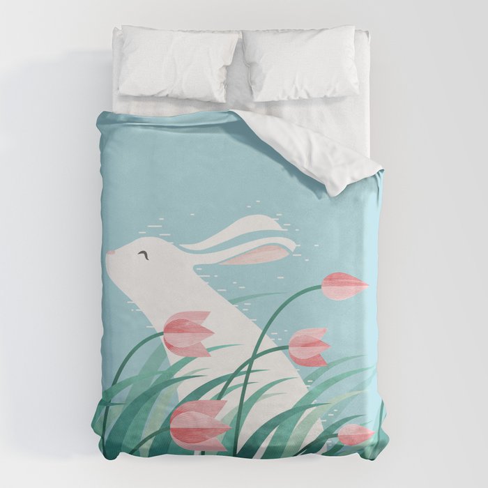 Rabbit Resting, Sky Blue Version Duvet Cover Gallery Image 6