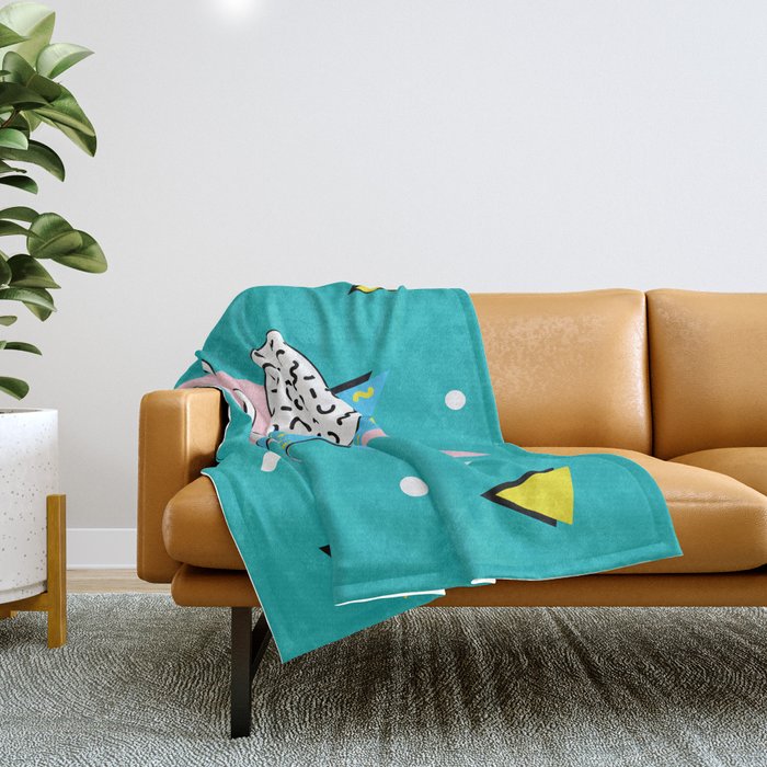Memphis pattern 65 - 80s / 90s Retro Throw Blanket Gallery Image 1