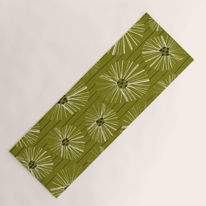 Retro Daisies: Musk Green Edition Yoga Mat Gallery Image 1