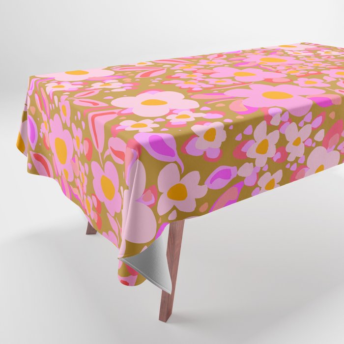 Retro vintage pink daisies pattern  Tablecloth Gallery Image 1