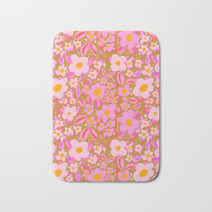 Retro vintage pink daisies pattern  Bath Mat Gallery Image 1