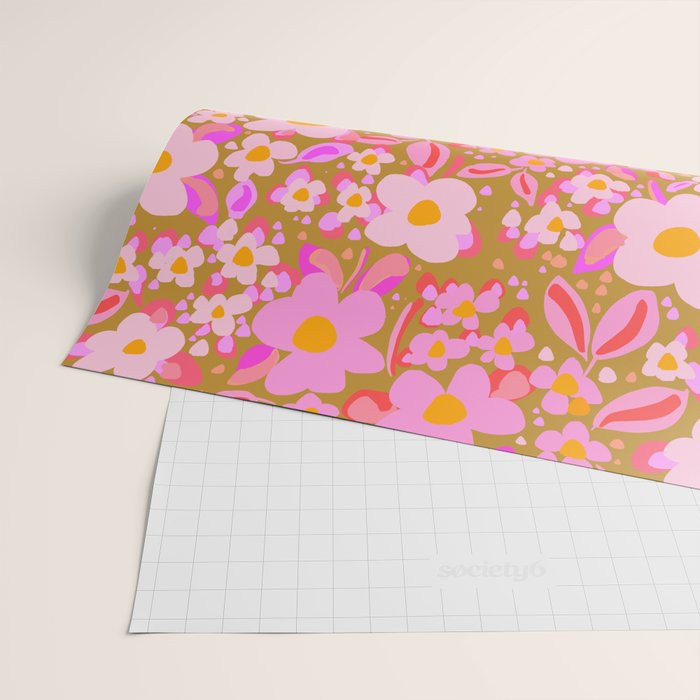 Retro vintage pink daisies pattern  Wrapping Paper Gallery Image 2