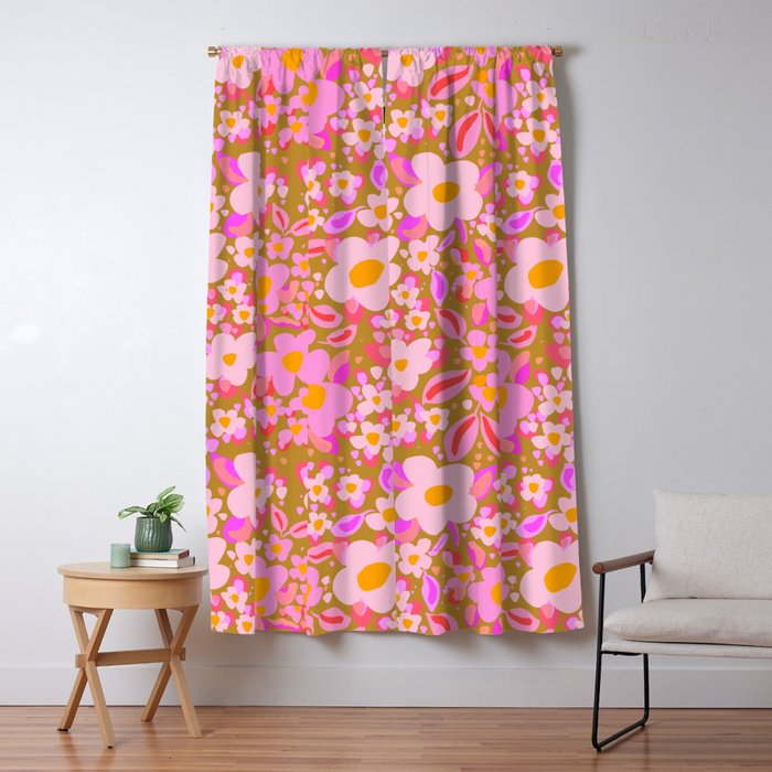 Retro vintage pink daisies pattern  Window Curtain Gallery Image 1