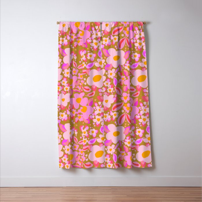 Retro vintage pink daisies pattern  Window Curtain Gallery Image 3