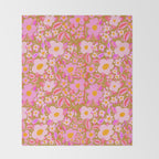 Retro vintage pink daisies pattern  Throw Blanket Gallery Image 2