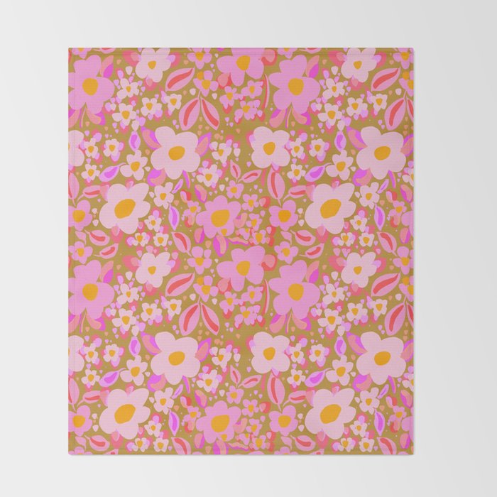 Retro vintage pink daisies pattern  Throw Blanket Gallery Image 2