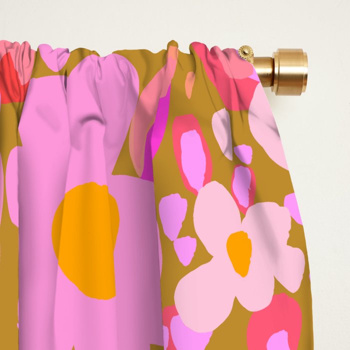 Retro vintage pink daisies pattern  Window Curtain Gallery Image 2
