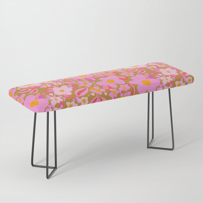 Retro vintage pink daisies pattern  Bench Gallery Image 1