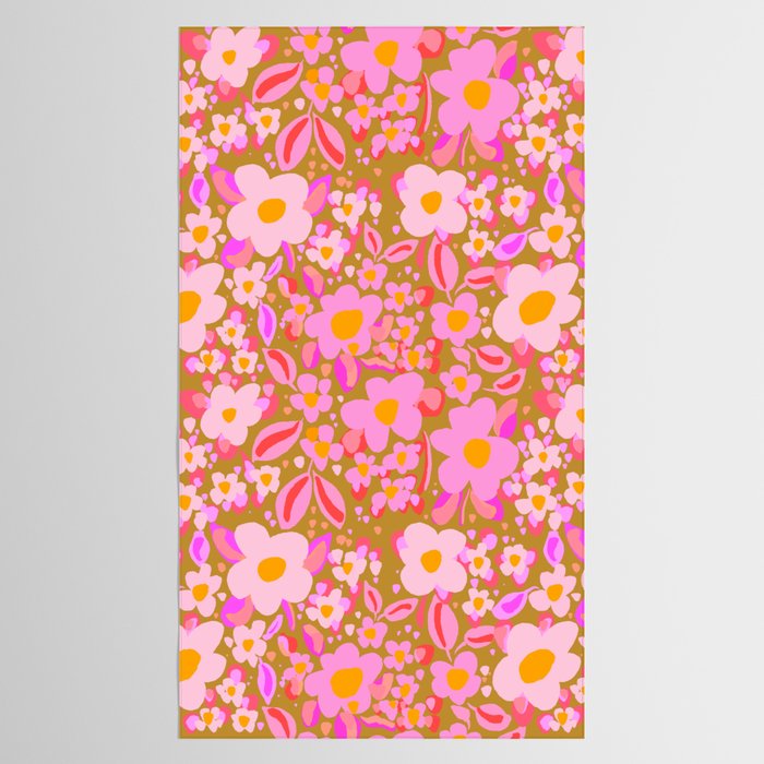 Retro vintage pink daisies pattern  Tablecloth Gallery Image 2