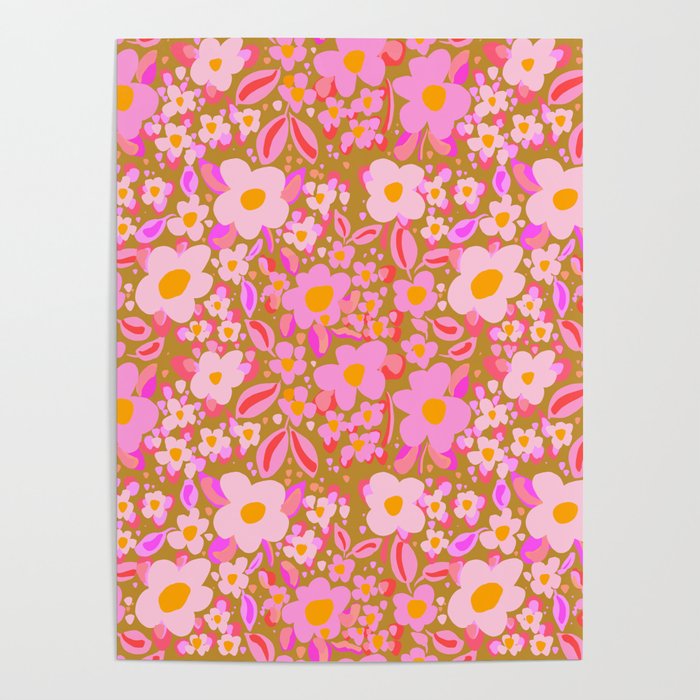Retro vintage pink daisies pattern  Poster Gallery Image 4