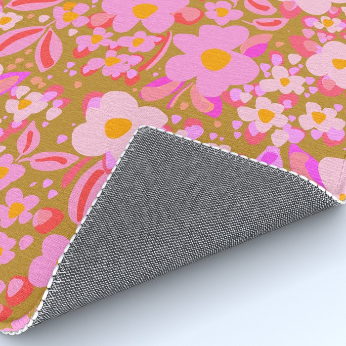 Retro vintage pink daisies pattern  Rug Gallery Image 4