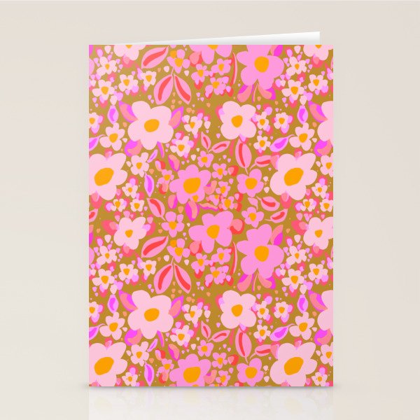 Retro vintage pink daisies pattern  Stationery Card Gallery Image 1