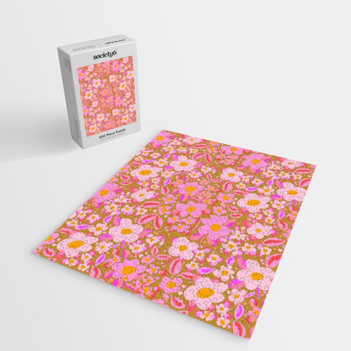 Retro vintage pink daisies pattern  Jigsaw Puzzle Gallery Image 2