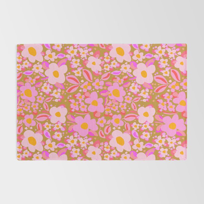 Retro vintage pink daisies pattern  Rug Gallery Image 2