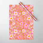 Retro vintage pink daisies pattern  Wrapping Paper Gallery Image 1