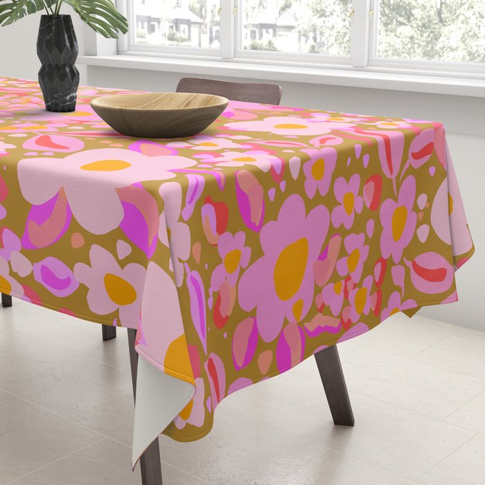 Retro vintage pink daisies pattern  Tablecloth Gallery Image 3