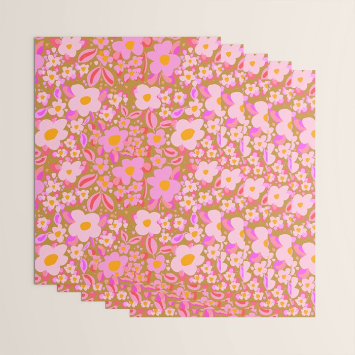 Retro vintage pink daisies pattern  Wrapping Paper Gallery Image 3