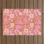 Retro vintage pink daisies pattern  Outdoor Rug Gallery Image 1
