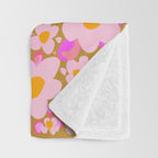 Retro vintage pink daisies pattern  Throw Blanket Gallery Image 3