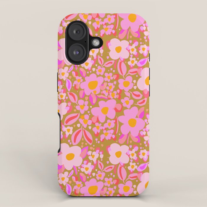 Retro vintage pink daisies pattern  iPhone Case Gallery Image 1