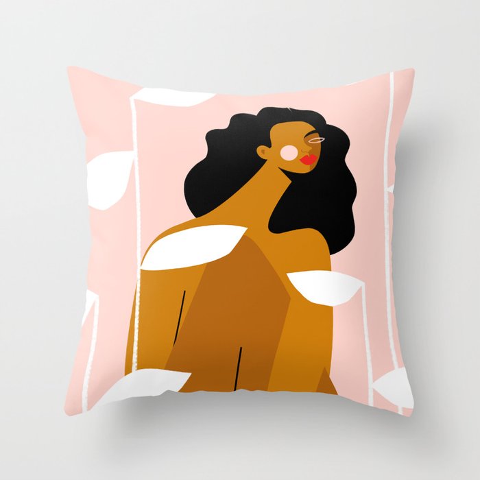 White Leaves Throw Pillow Gallery Image 1