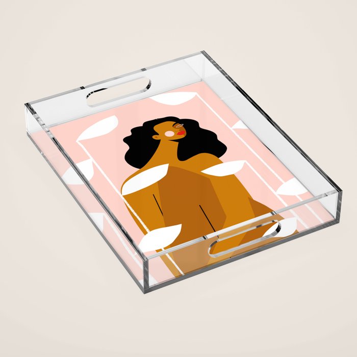 White Leaves Acrylic Tray Gallery Image 1