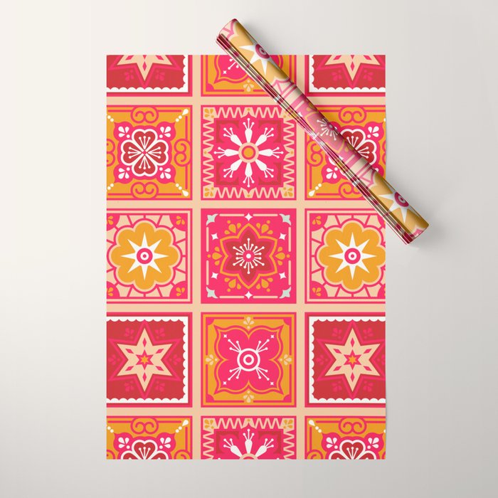 Talavera Mexican Tile - Hot Pink & Orange Palette Wrapping Paper Gallery Image 1